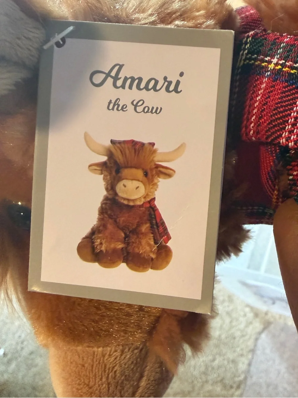Amari The Cow Scottish Highland Cow Plush in Brown with Red Tartan Hat New! - Picture 6 of 10